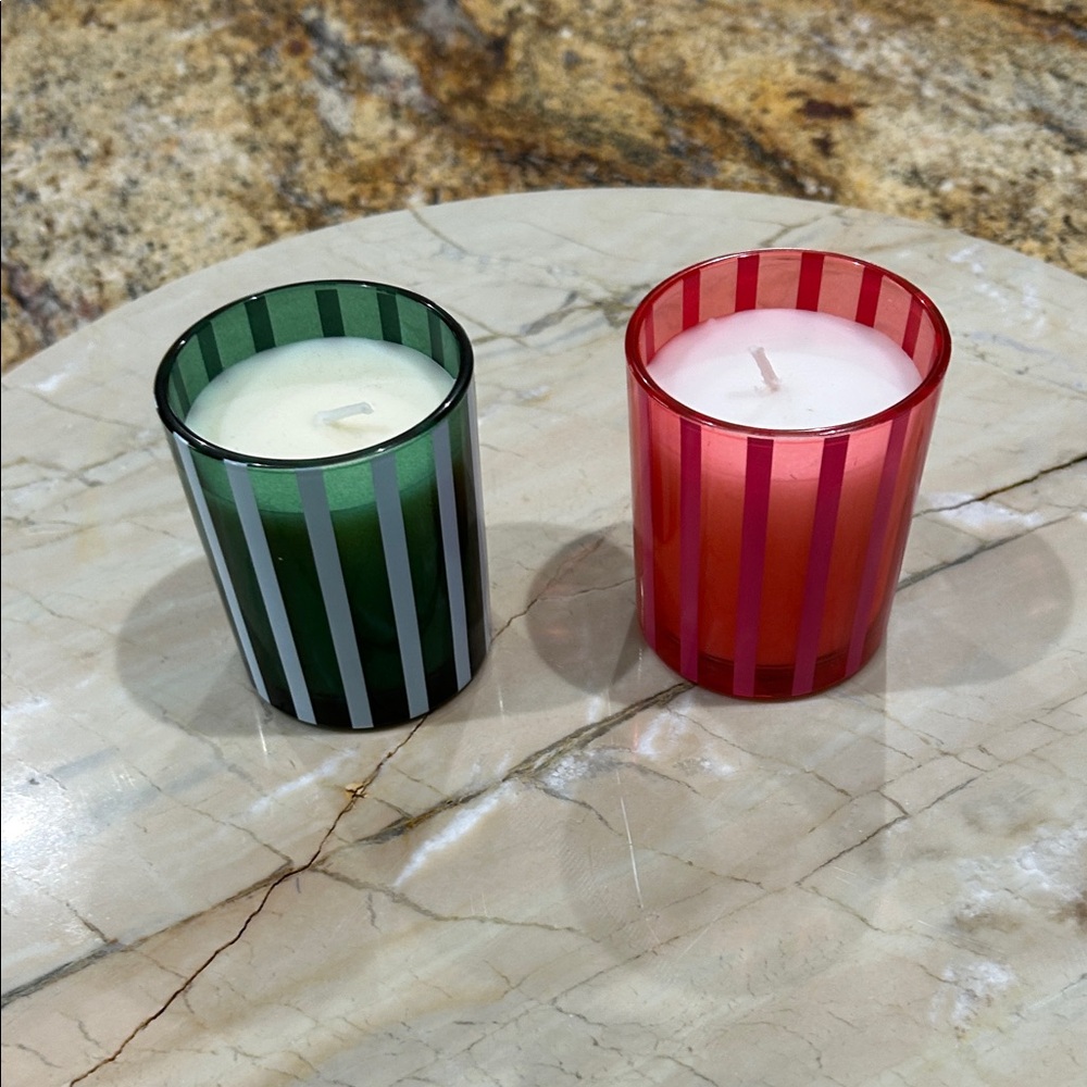 kate spade Green and Red Striped Candle Holders